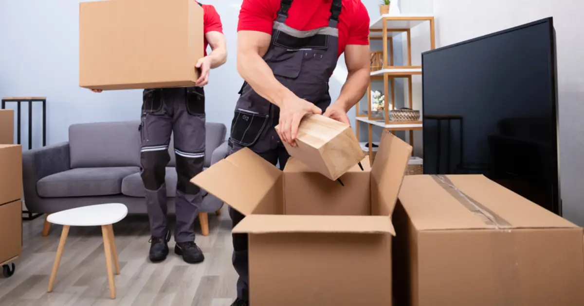 professional movers packing boxes