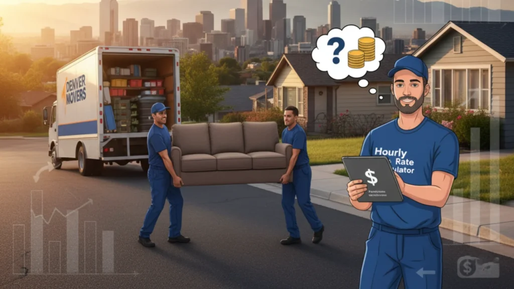 Movers in the Denver Metro area loading furniture, representing the average cost of movers per hour.