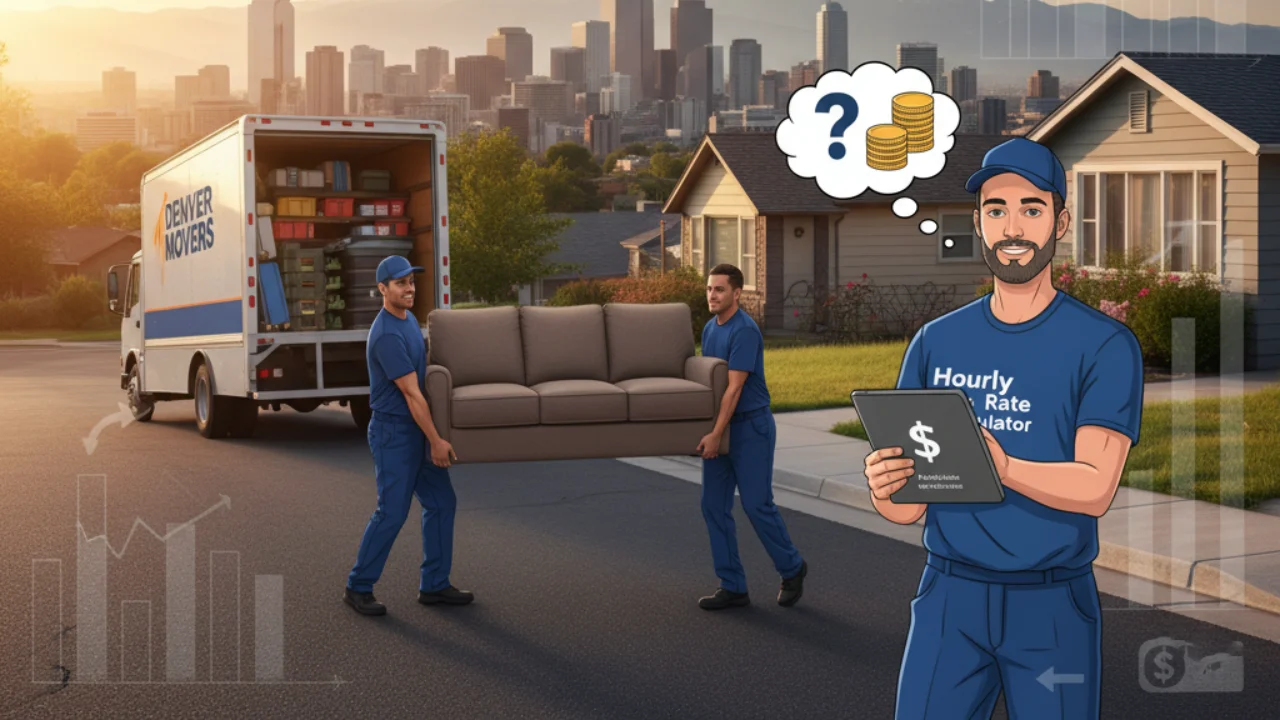 Movers in the Denver Metro area loading furniture, representing the average cost of movers per hour.